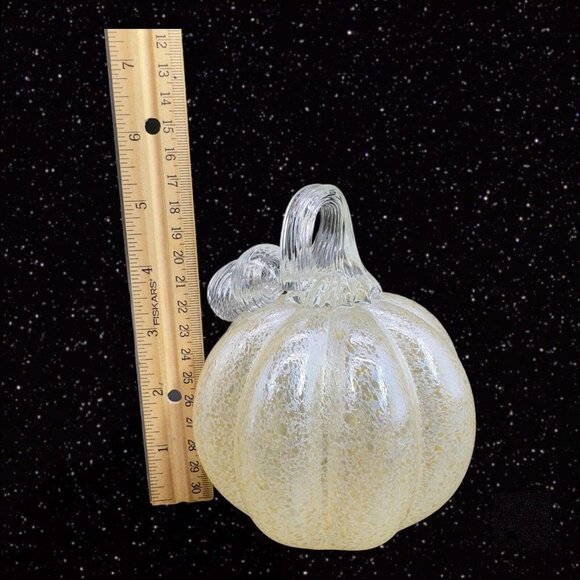 Yellow Metallic Finish Art Glass Pumpkin Figurine Paperweight Lightweight Clear - Picture 3 of 8